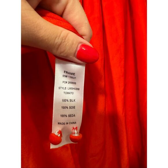 Frame Silk Button-Up in Tomato. MSRP: $428 *note small stain - Picture 13 of 13